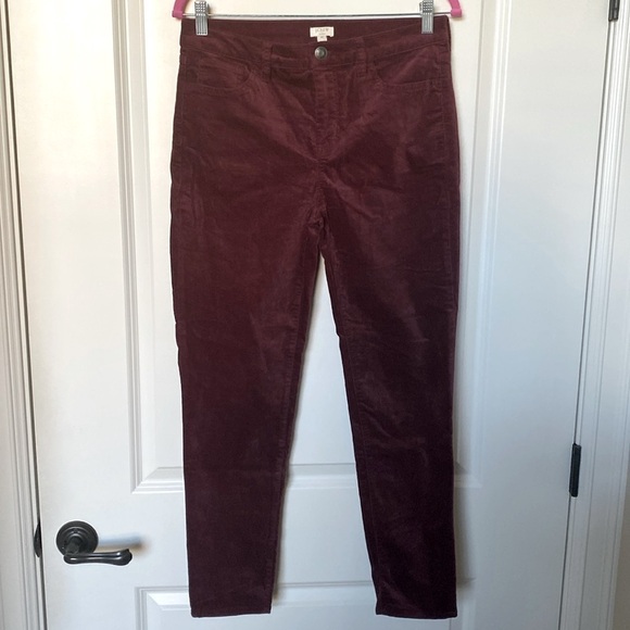 J. Crew Holiday Velvet pants Womens 29 Mid-Rise Skinny Stretch eggplant Preppy - Picture 1 of 12